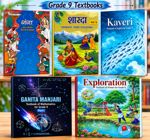 class 9 5 book HINDI,ENG,MATH,SCI,SKT NCERT Class 9 COMBO PACK OF 5 BOOK KAVERI, GANGA, EXPLORATION (Science),SHARDA (Sanskrit) GANITA MANJARI PART - 1 ENG MED 2026 EDITION